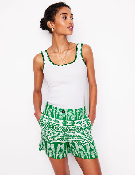 Short Westbourne en lin-Émeraude profond, motif Ornate Tropics