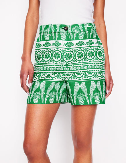 Short Westbourne en lin-Émeraude profond, motif Ornate Tropics
