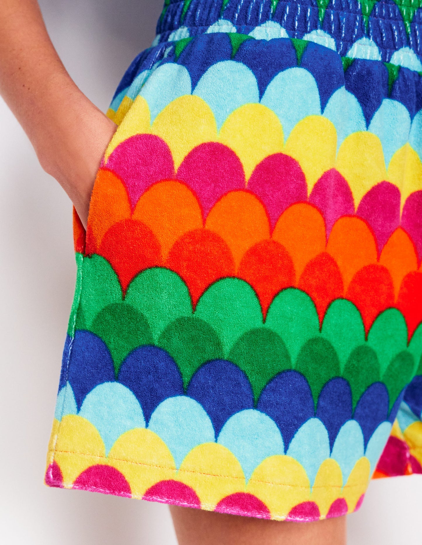 Short en éponge smocké-Multi, rayé festonné