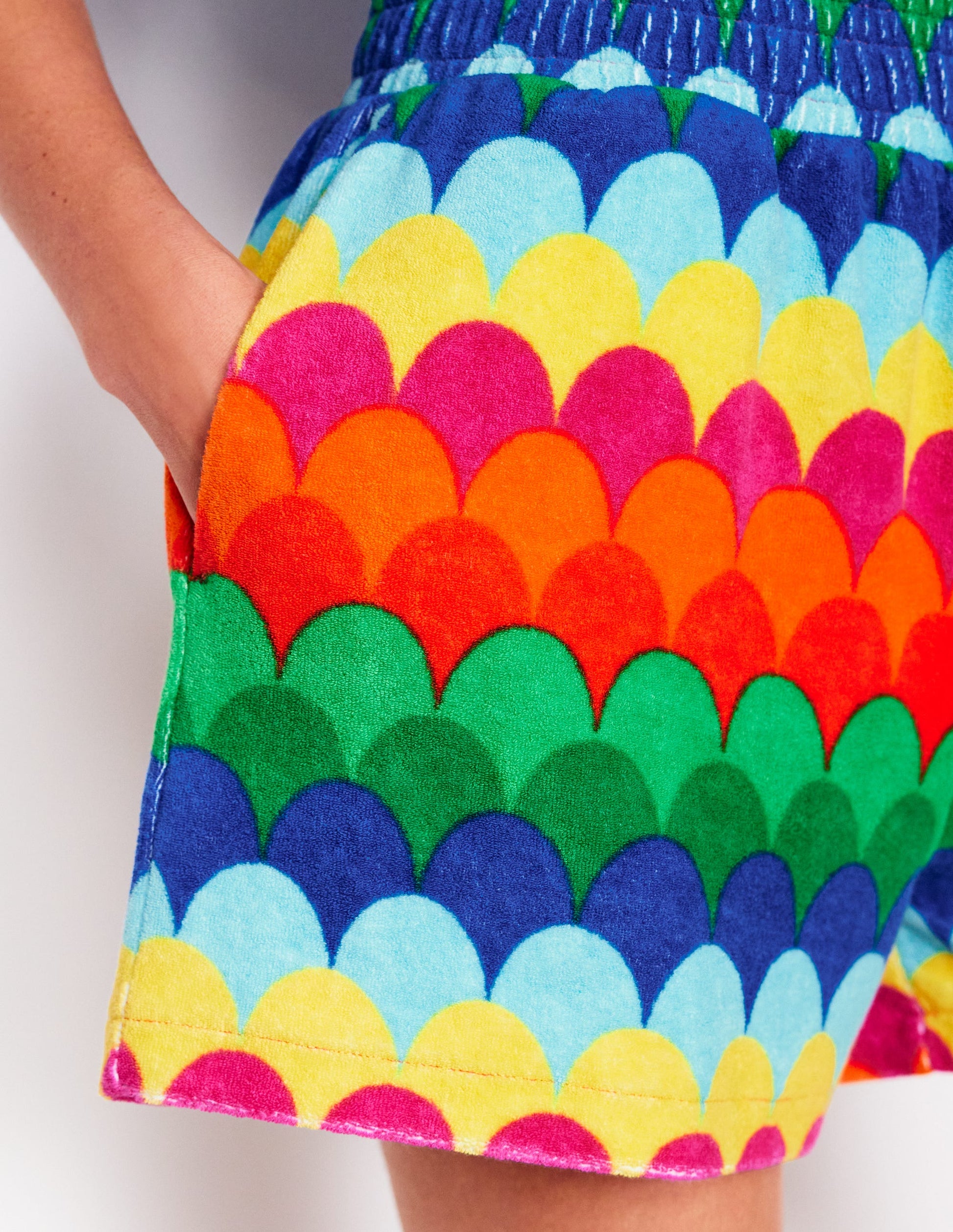 Short en éponge smocké-Multi, rayé festonné-4