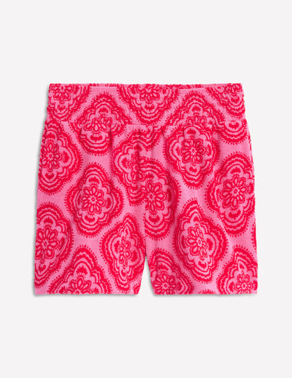 Gesmokte Frottee-Shorts-Rosa Rose, Botanic Blush-Motiv-6