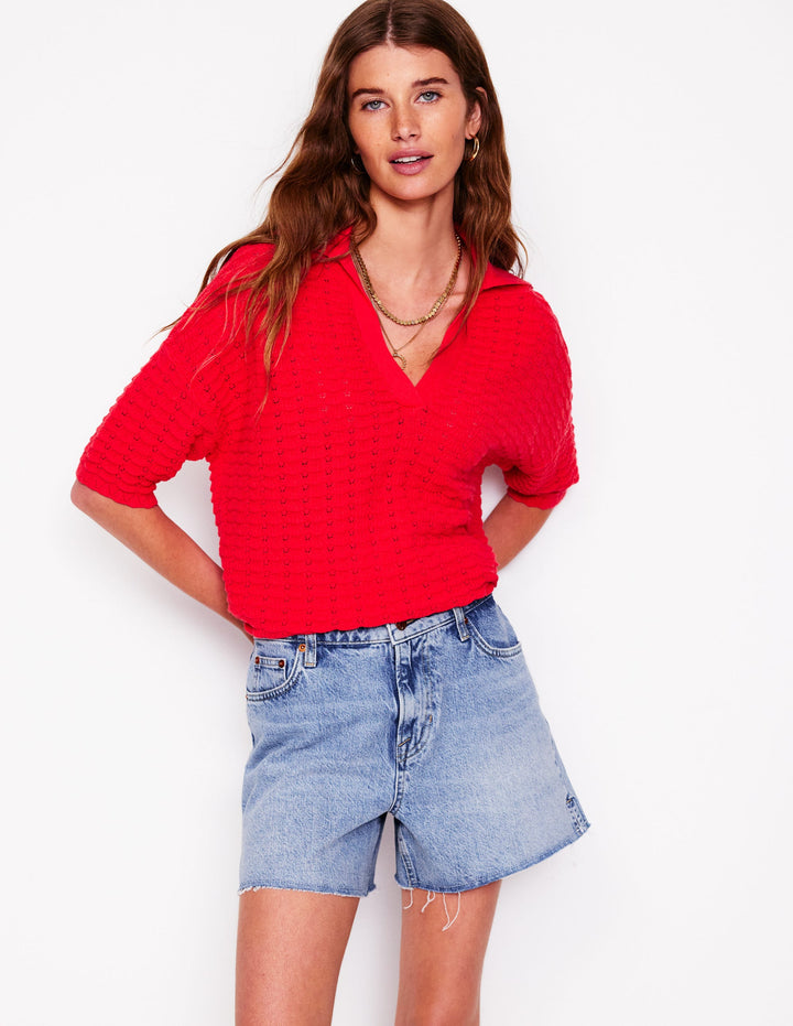 Jeansshorts mit Fransen-Ausgeblichene Optik