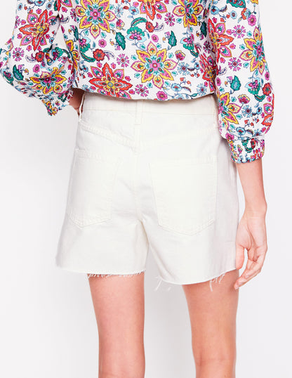 Cut Off Denim Shorts-White
