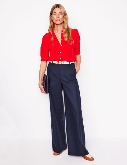 Pantalon large évasé-Bleu Marine, Petits Pois