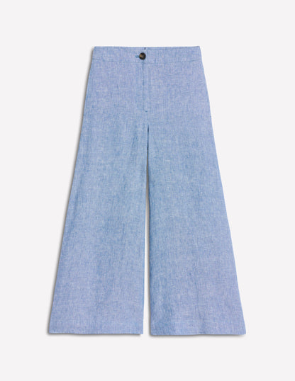 Weite Leinenhose mit verkürztem Schnitt-Graublau Chambray