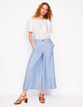 Weite Leinenhose mit verkürztem Schnitt-Graublau Chambray