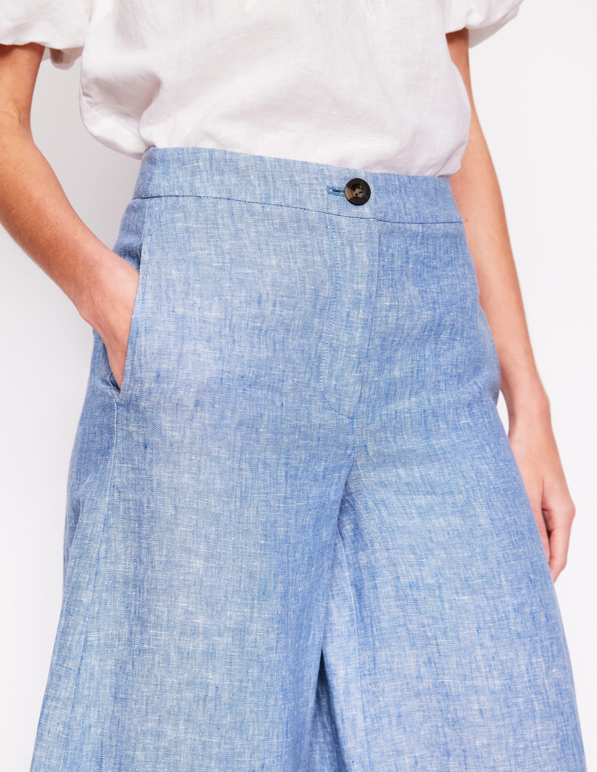 Weite Leinenhose mit verkürztem Schnitt-Graublau Chambray - Image 2