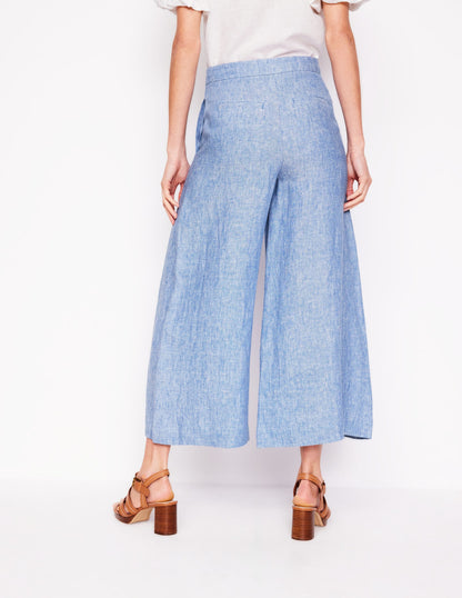 Weite Leinenhose mit verkürztem Schnitt-Graublau Chambray