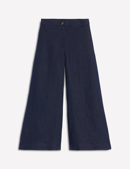 Weite Leinenhose mit verkürztem Schnitt-Marineblaue