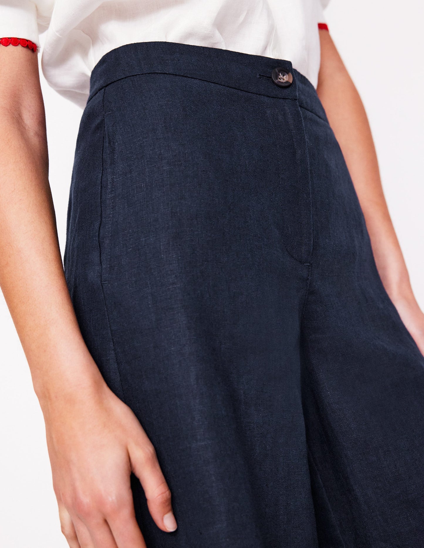 Weite Leinenhose mit verkürztem Schnitt-Marineblaue