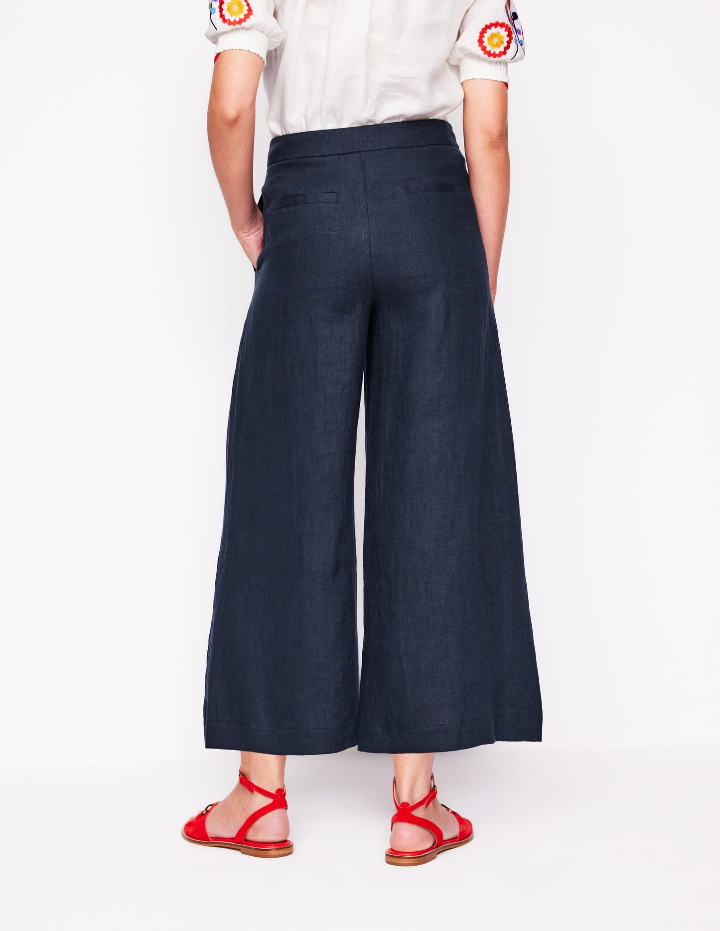 Weite Leinenhose mit verkürztem Schnitt-Marineblaue