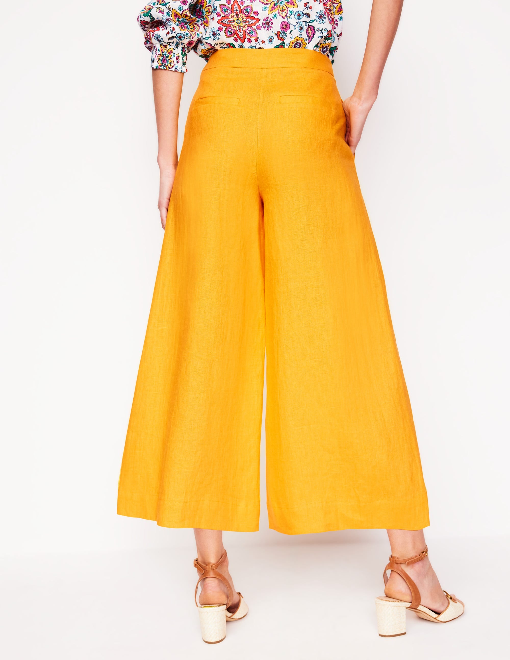 Wide Crop Linen Trousers-Summers Sun Yellow - Image 4