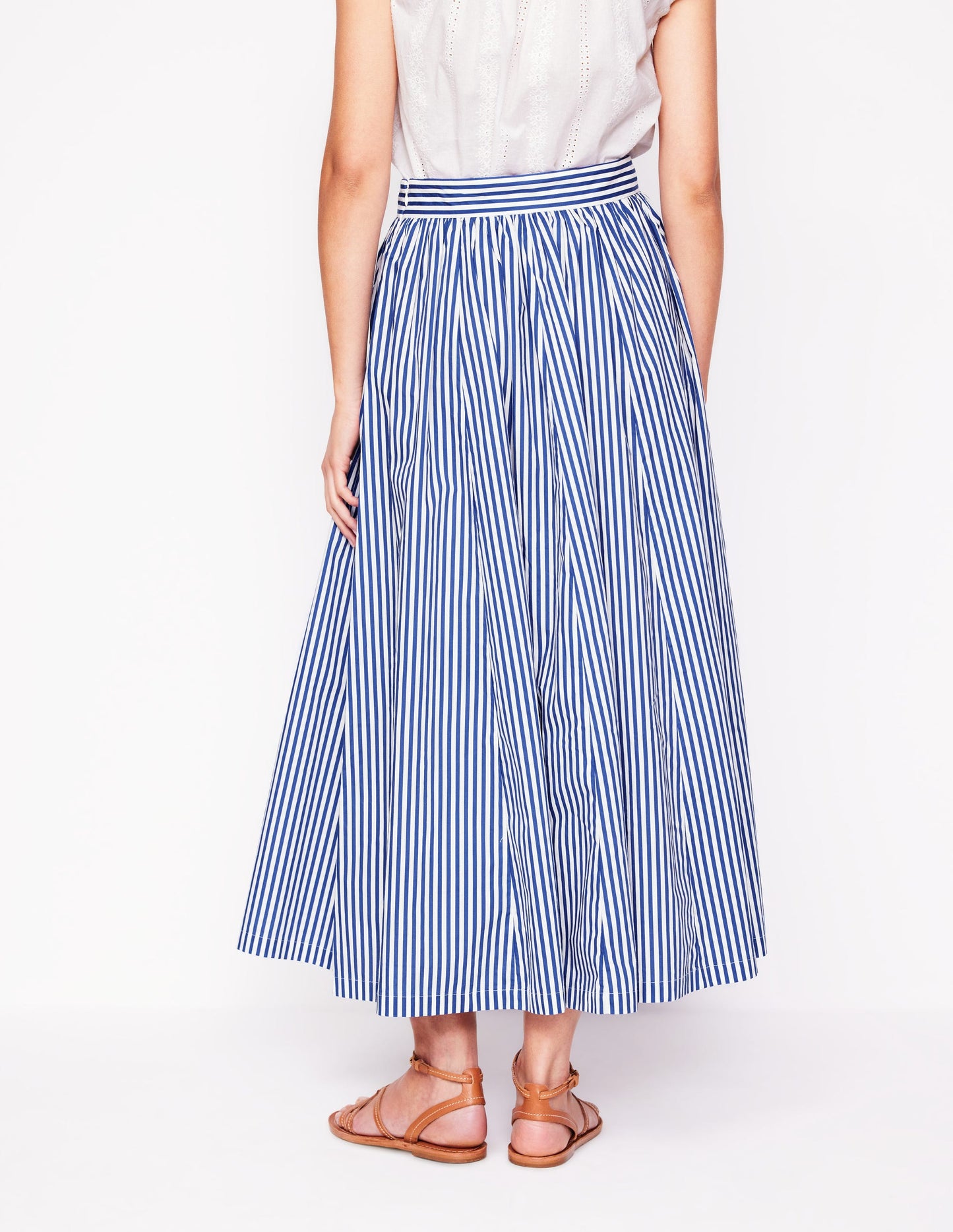 Full Poplin Maxi Skirt-Kingfisher Blue, Fine Stripe