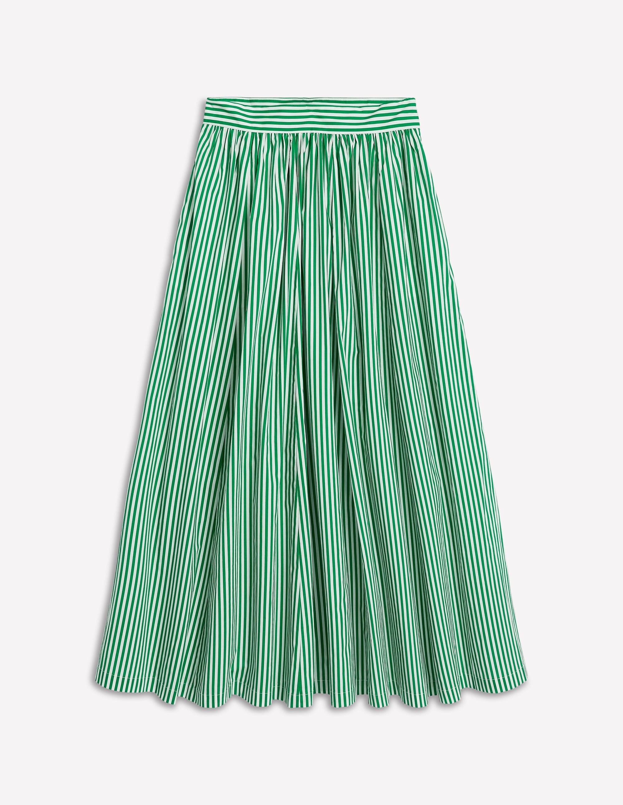 Full Poplin Maxi Skirt-Rich Emerald, Fine Stripe - Image 6