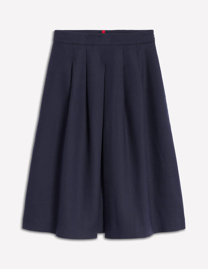 Jupe midi à détail plissé-Bleu Marine