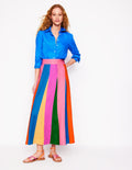 Jupe longue virevoltante en lin-Colourblock multi