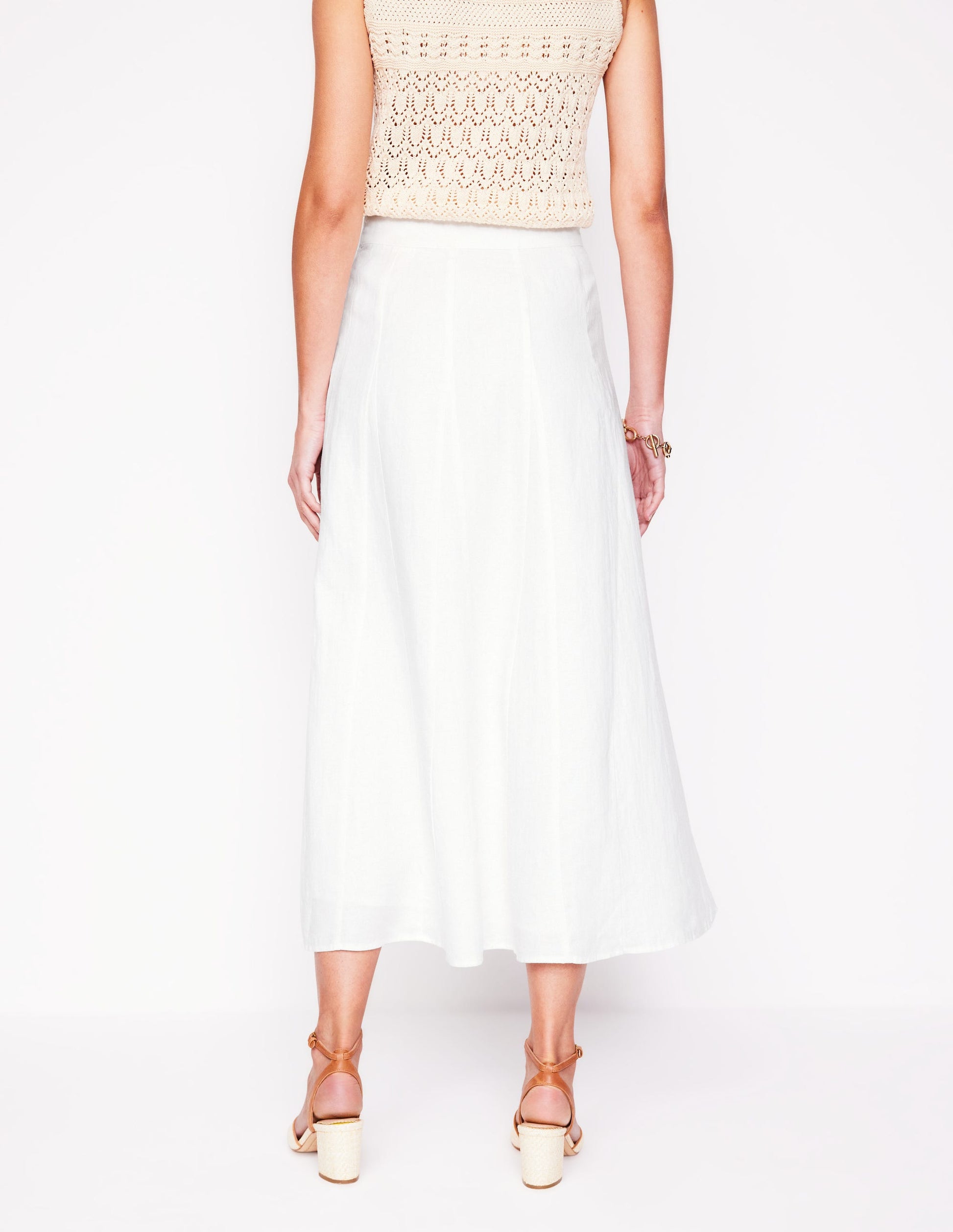 Linen Flippy Maxi Skirt-White Boden EU