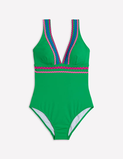 Maillot de bain col V Porto-Zigzag vert vif