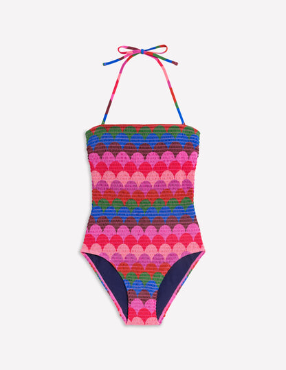 Maillot de bain Skyros à smocks-Multi, rayé festonné
