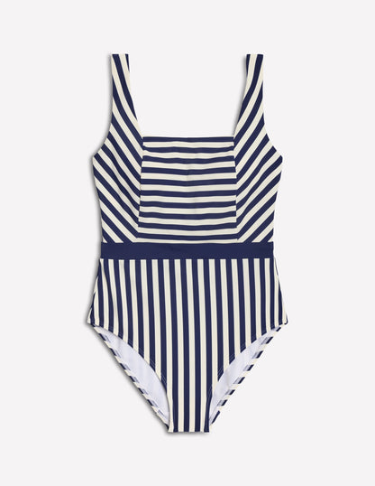 Lefkada Badeanzug mit quadratischem Ausschnitt-Black/Ivory Stripe