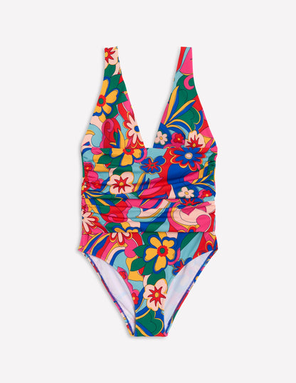 Maillot de bain Mykonos à encolure en V profonde-Multi, motif Blossom Pop