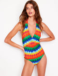 Maillot de bain à dos échancré & fronces-Multi, rayé festonné