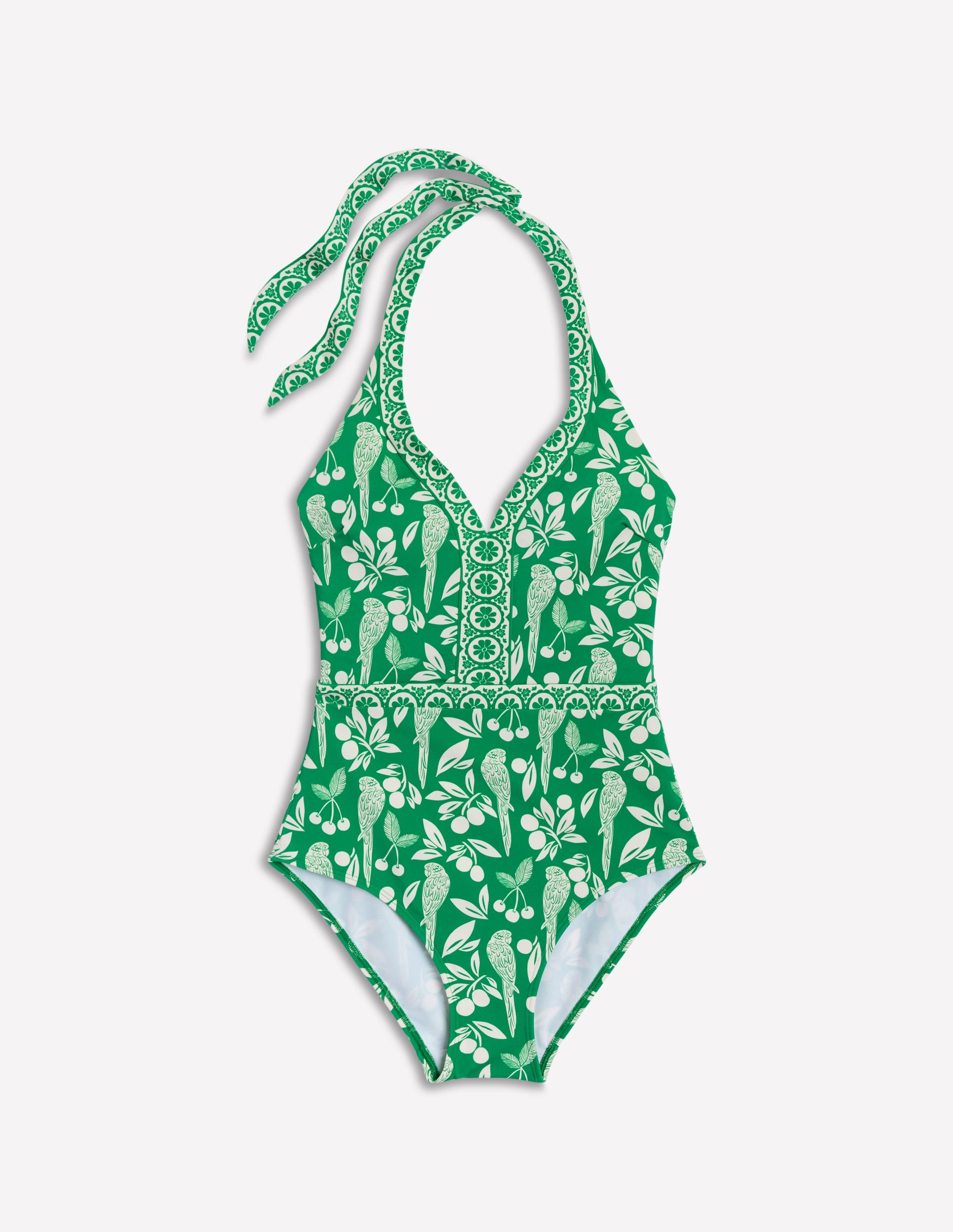 Maillot de bain Ios à empiècement en V-Émeraude profond, motif Ornate Tropics - Image 5
