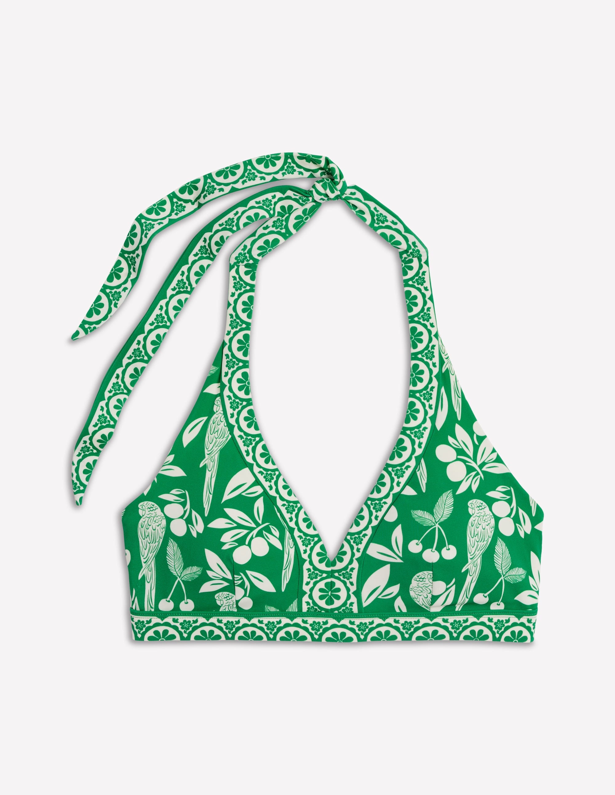 Haut de bikini Ios à empiècement en V-Émeraude profond, motif Ornate Tropics - Image 5
