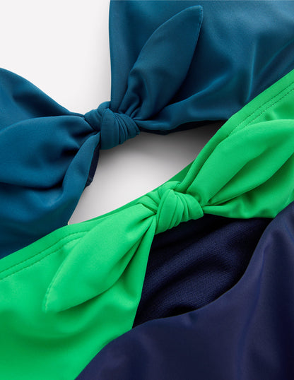 Badeanzug mit Bindeband vorne-Marineblau/Leuchtendes Grün/Blau