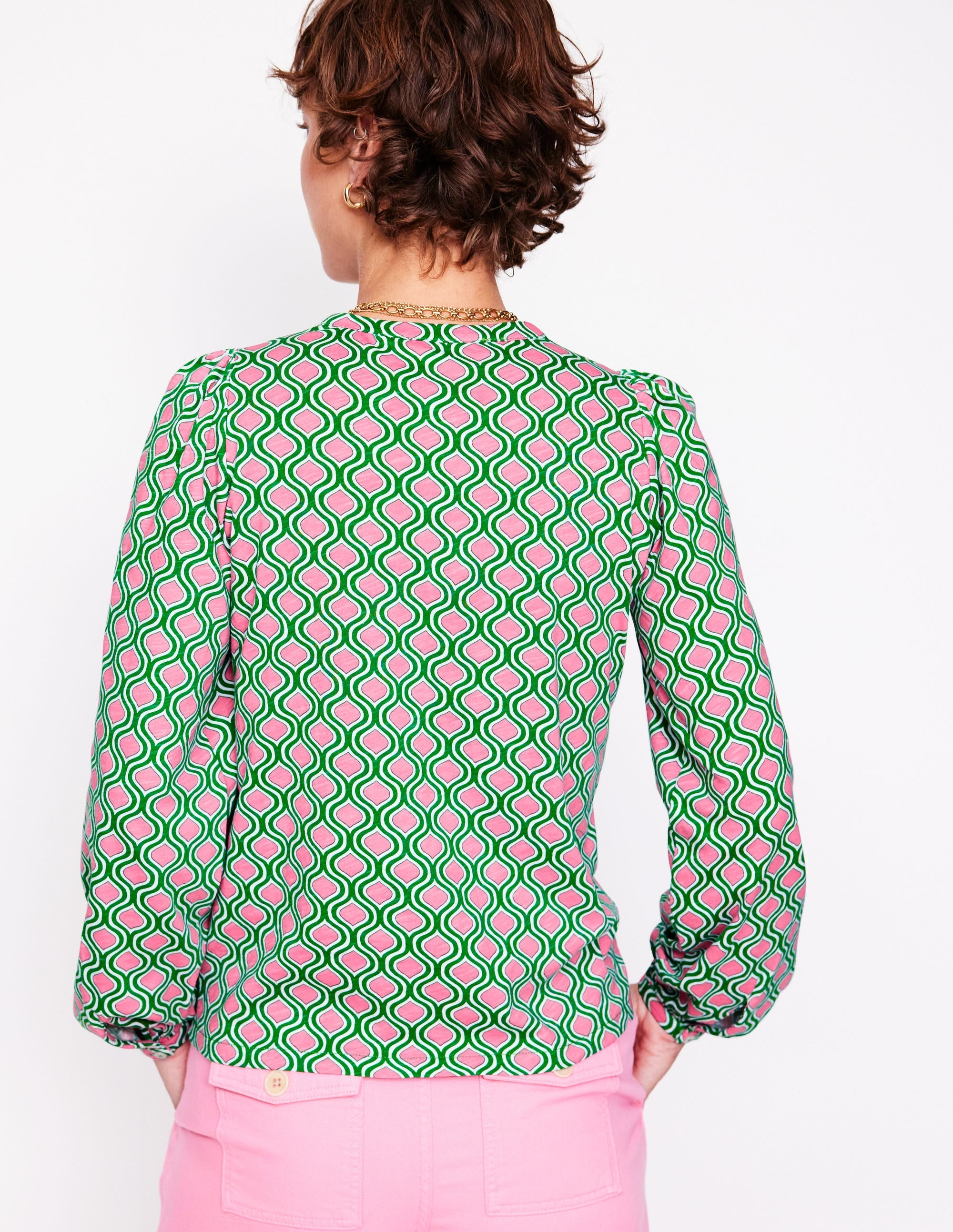 Chemise Marina en jersey-Émeraude profond, motif Geo Trellis - Image 3