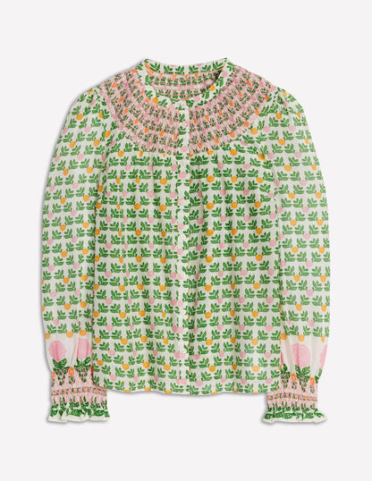Effie Gesmokte Bluse-Naturweiß, Dahliengarten
