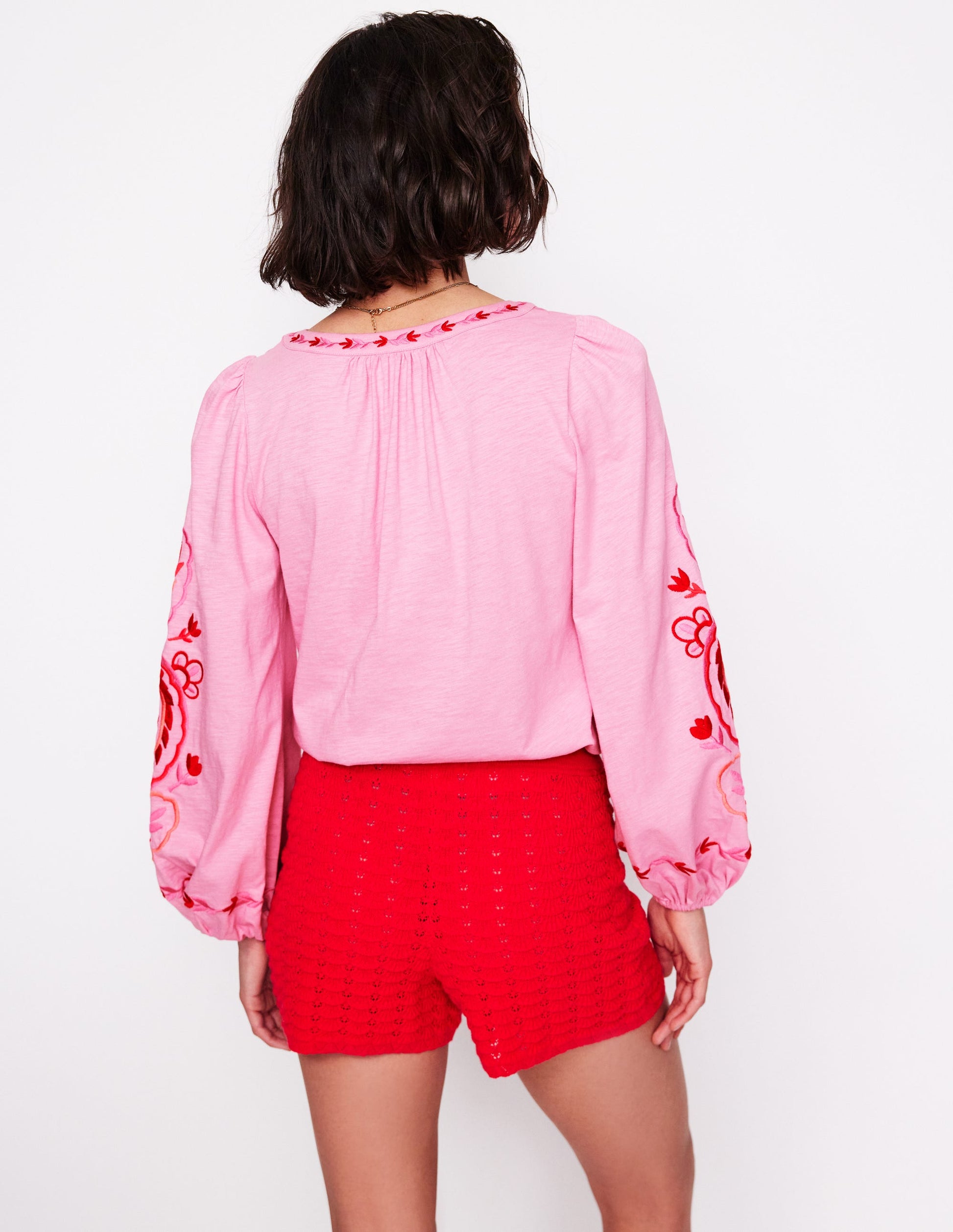 Nia Besticktes Oberteil-Helles Pink-3