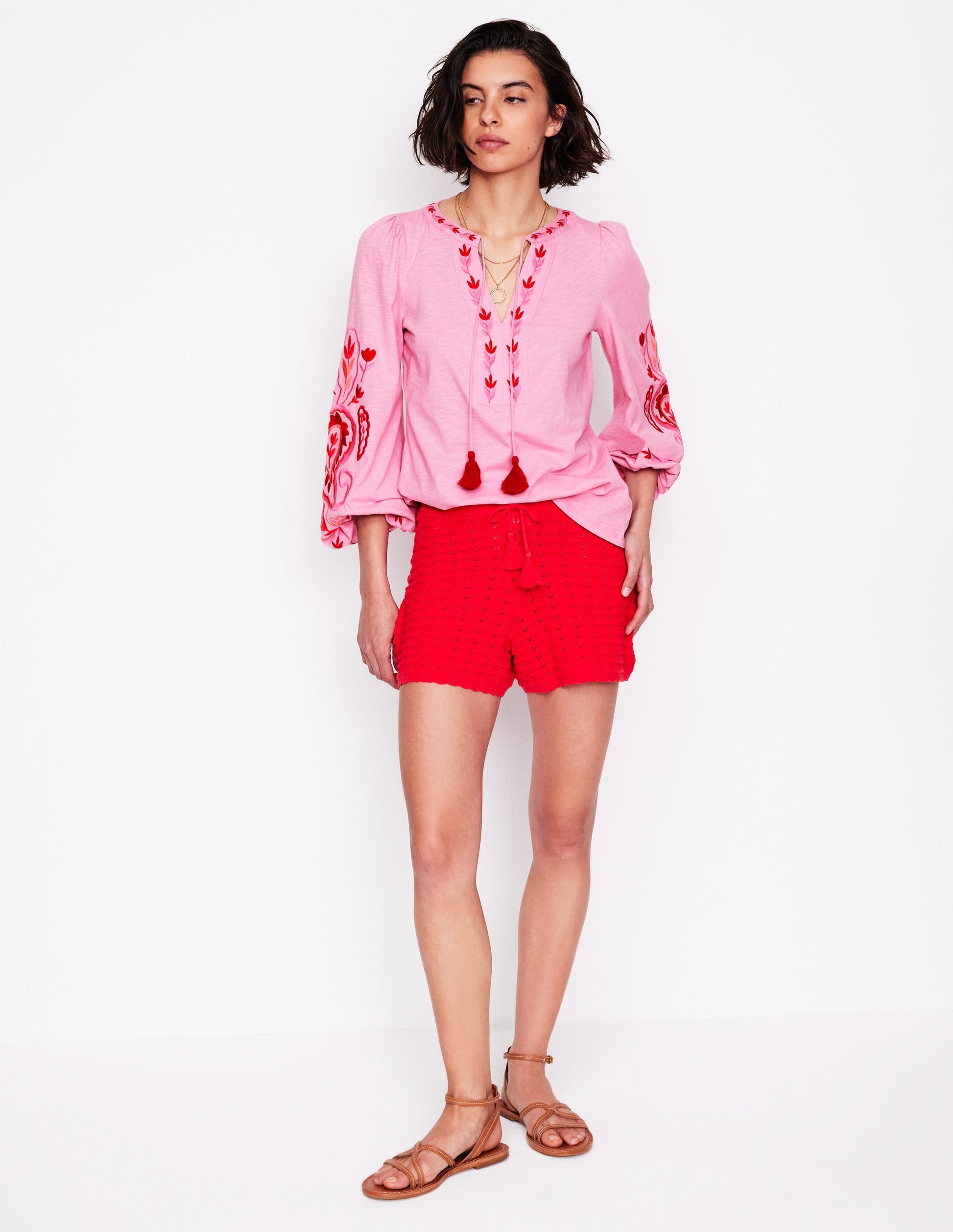 Nia Besticktes Oberteil-Helles Pink-4