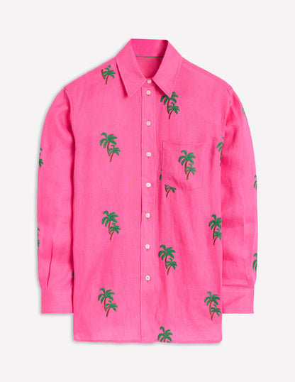 Chemise décontractée Sadie en lin-Rose sorbet, palmier
