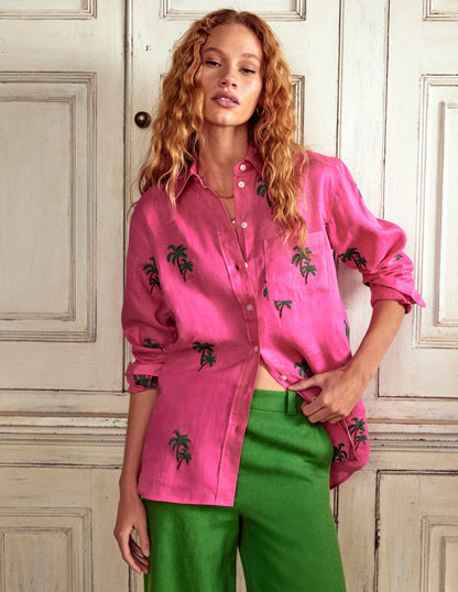 Chemise décontractée Sadie en lin-Rose sorbet, palmier
