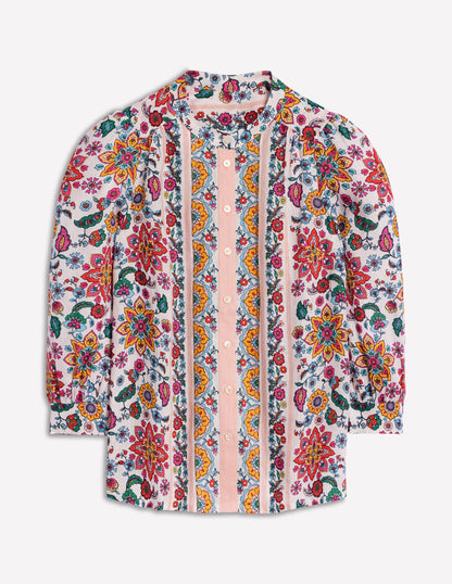 Top Alicia en lin-Motif Botanical Sprig ivoire