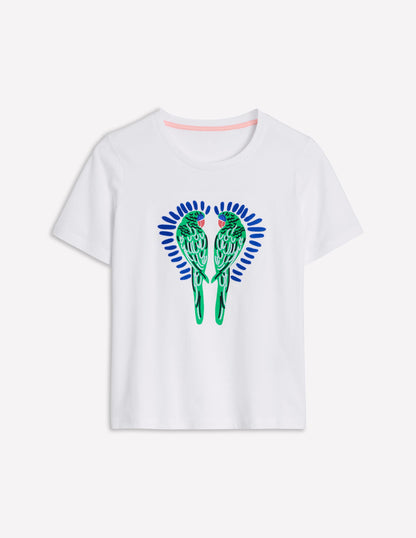 Locker geschnittenes originelles T-Shirt-Weiß, Papagei-5