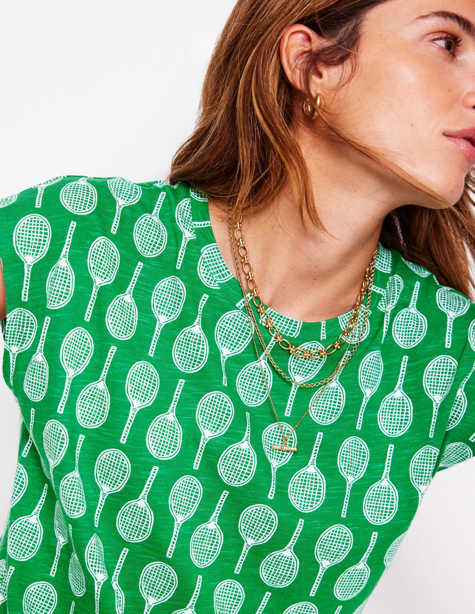 Bedrucktes T-Shirt mit Flammgarn-Smaragdgrün, Tennis-2