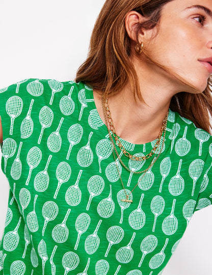 Bedrucktes T-Shirt mit Flammgarn-Smaragdgrün, Tennis-2