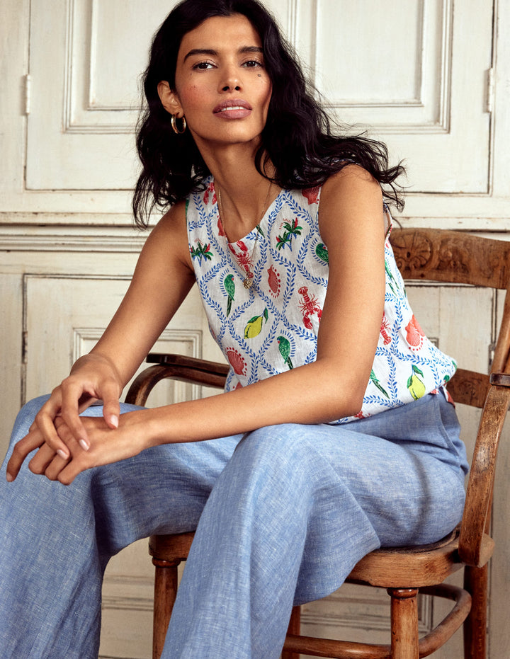 Leinentop zum Überstreifen-Naturweiß, Tropical Bonanza-Motiv