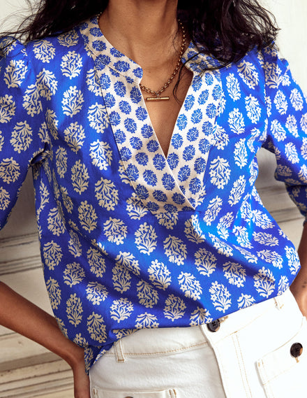 Cotton Notch Neck Top-Gallery Blue, Posey Stamp