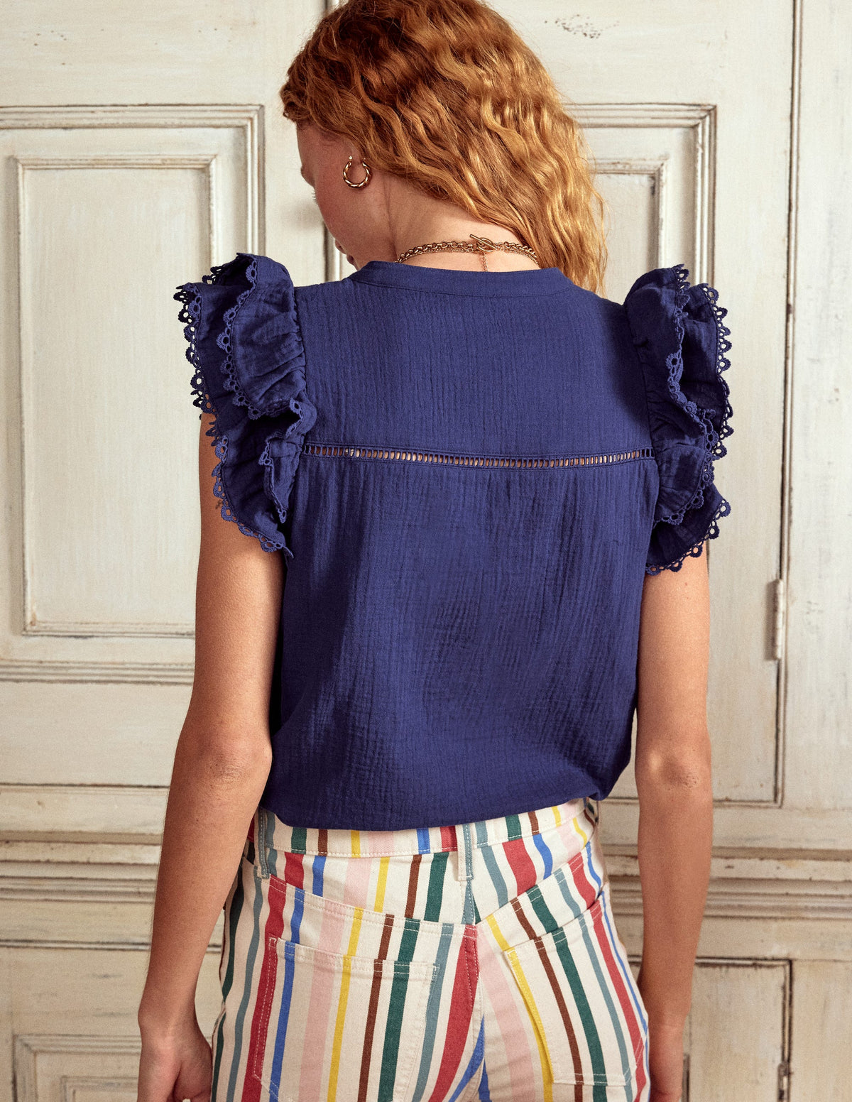 Ärmelloses Doppeltuch-Oberteil-Aristocratic Blue/ Ivory Stripe - Image 3