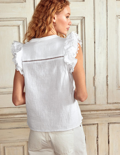 Top sans manches double-étoffe-Blanc