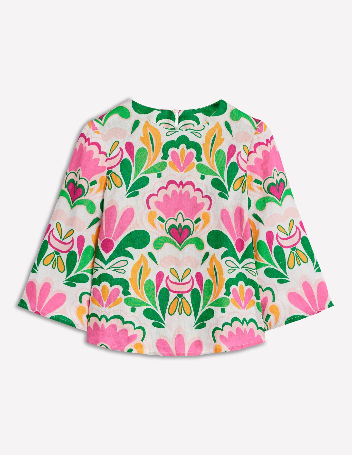 Fluted Sleeve Linen Top-Multi, Freesia Stamp