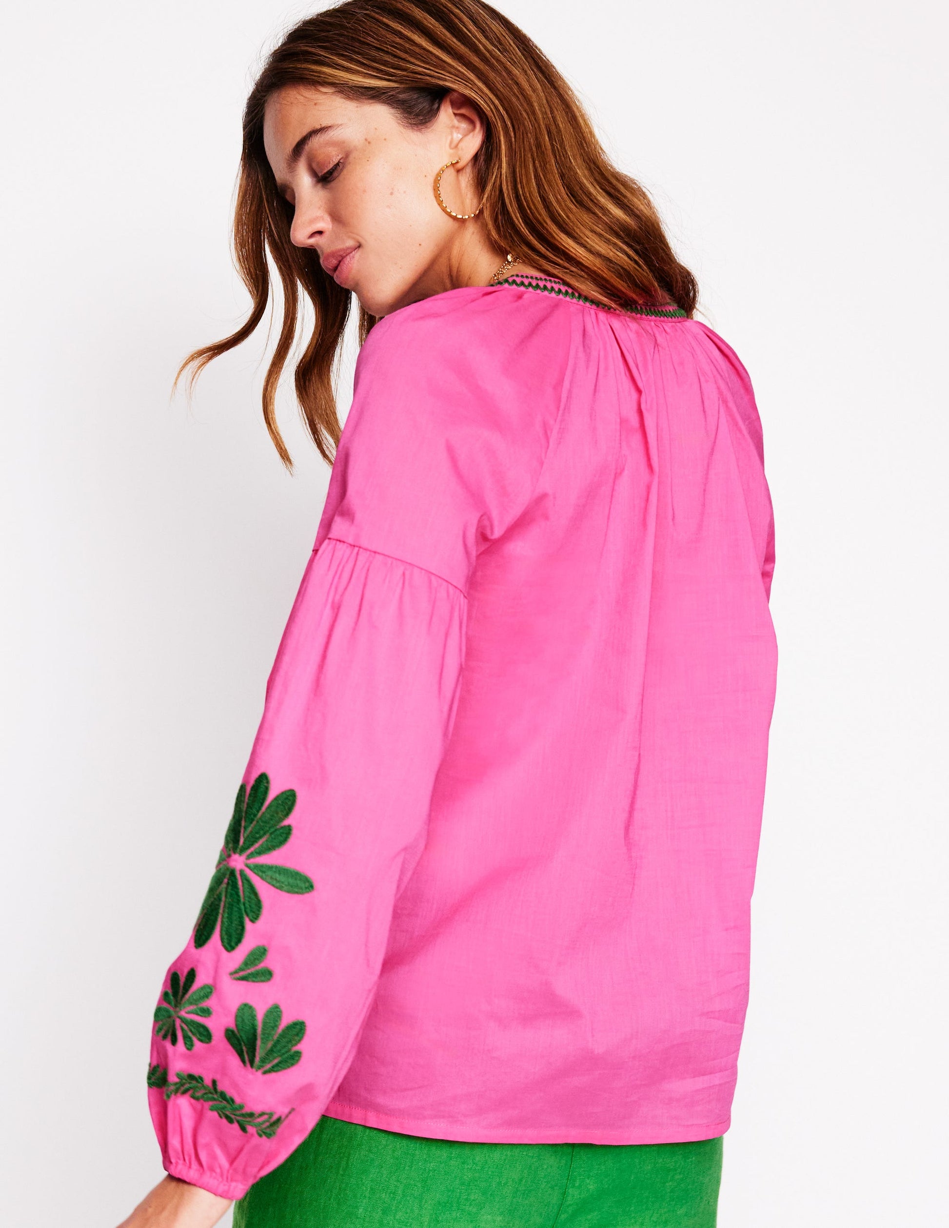 Besticktes Raglan-Oberteil aus Baumwolle-Sorbet-Rosa-4