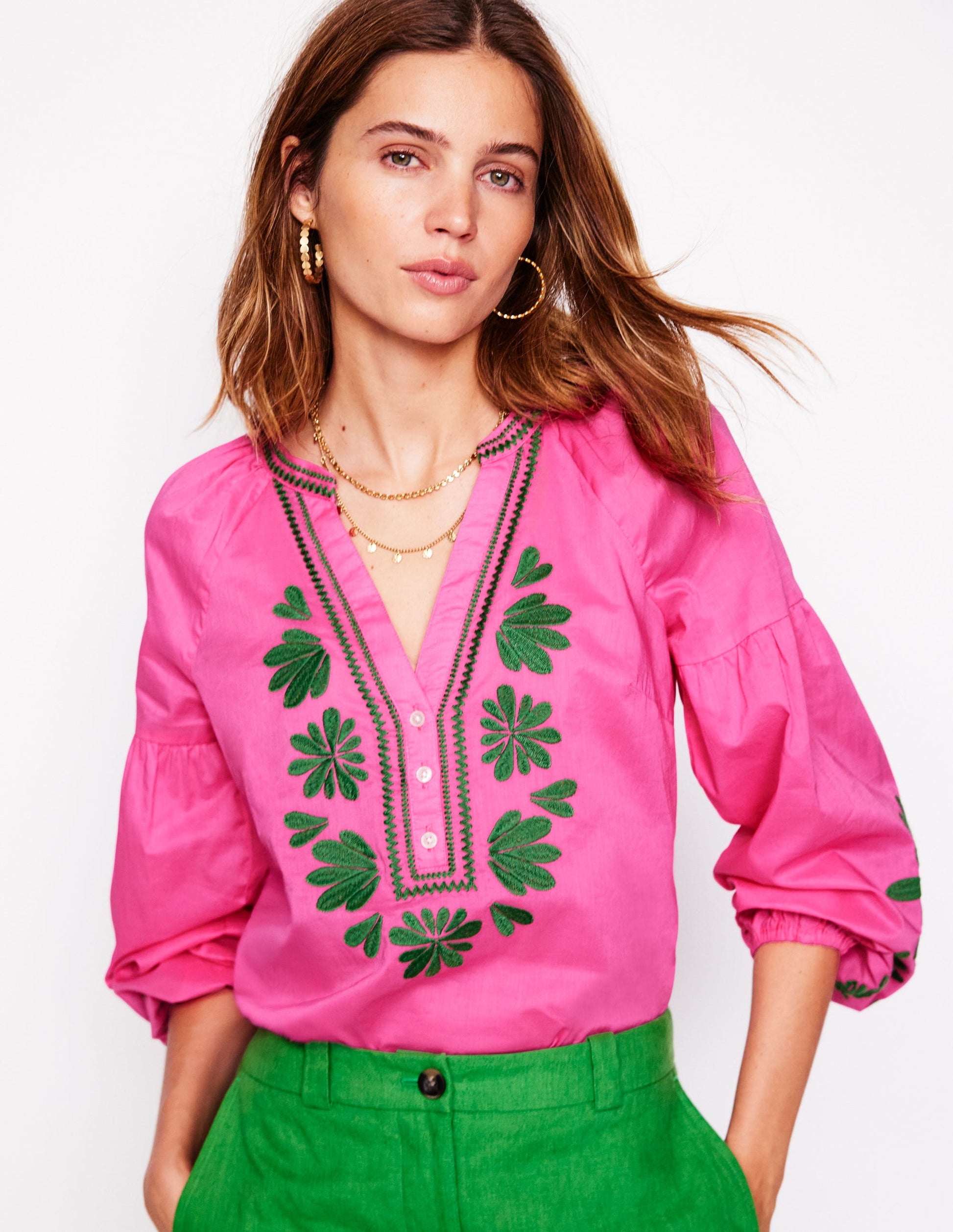 Besticktes Raglan-Oberteil aus Baumwolle-Sorbet-Rosa-5