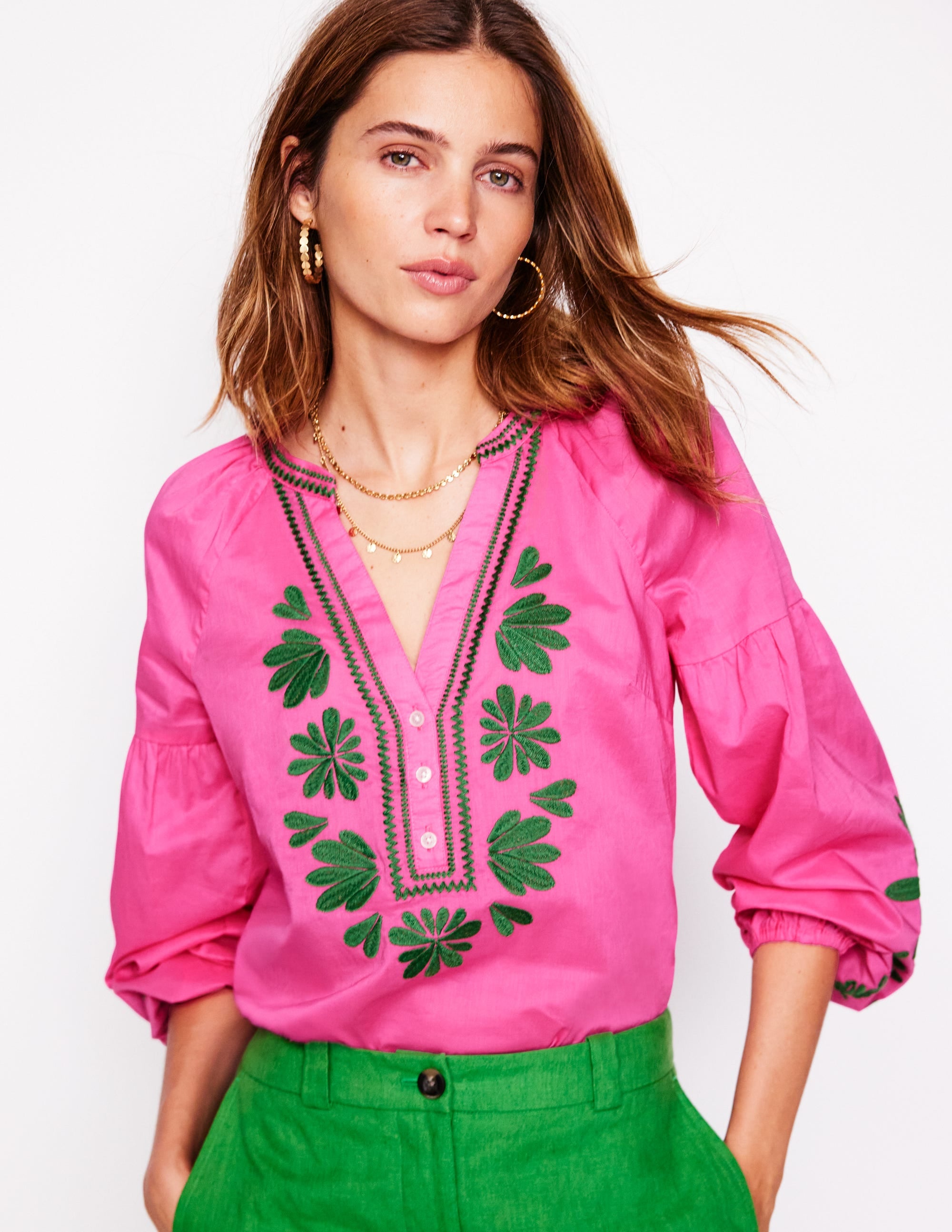 Besticktes Raglan-Oberteil aus Baumwolle-Sorbet-Rosa - Image 5