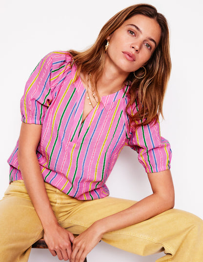 Brooke Baumwoll-Oberteil-Neonrosa Seersucker Streifen-4