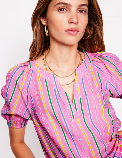 Brooke Baumwoll-Oberteil-Neonrosa Seersucker Streifen-3