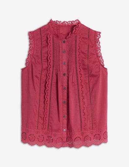 Sleeveless Broderie Top-Terracotta Red
